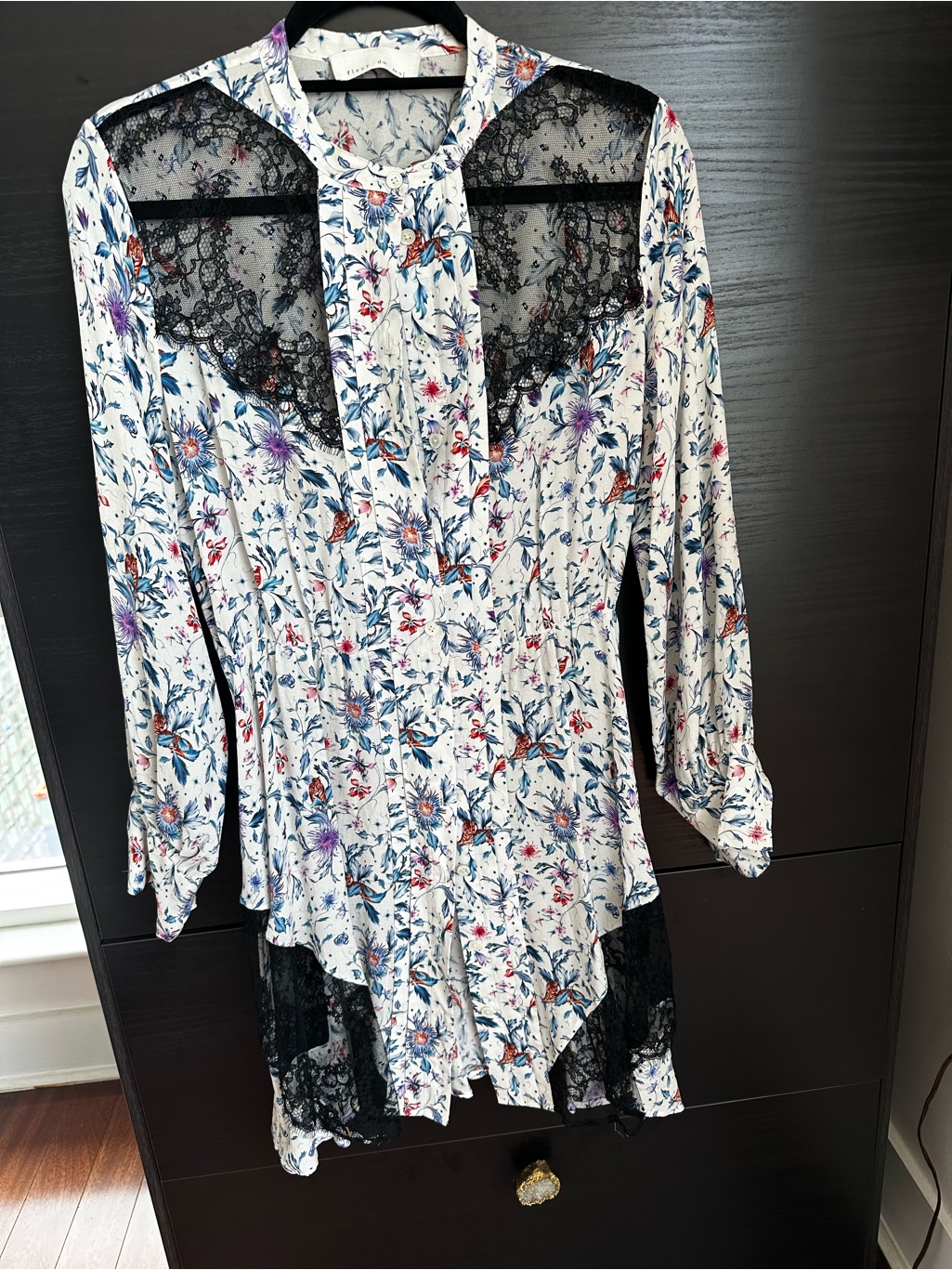 Fleur Du Mal White Floral Lace-Trim Long-Sleeve Dress